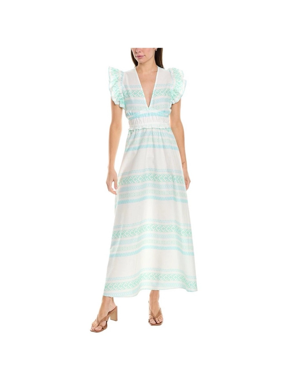 NWT Sail to Sable V-Neck Flutter Sleeve Maxi Dress Mint White XS - Picture 2 of 8
